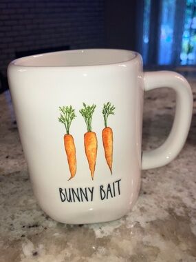 Rae Dunn White Bunny Bait Ceramic Coffee Mug with Carrot Design